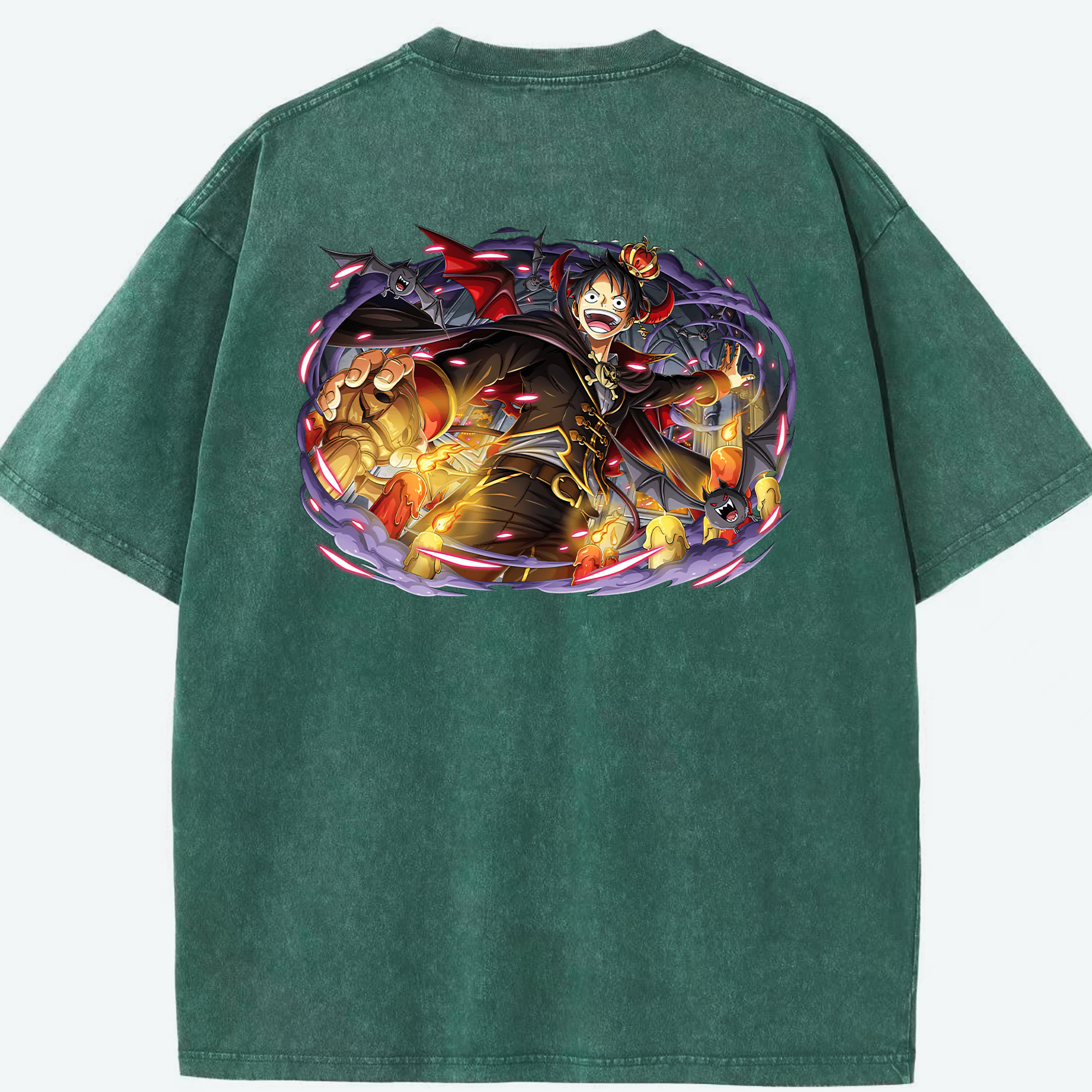 ワンピース モンキー・D・ルフィ ONE PIECE Monkey D. Luffy 綿100% ヴィンテージ風 半袖Tシャツ（背面プリント）